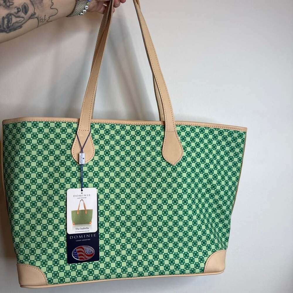 Dominie The Isabella Canvas Tote Bag Green Monogram NWT